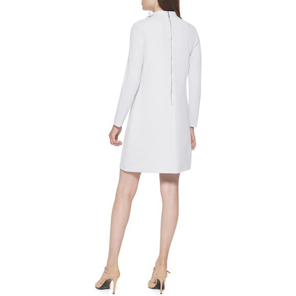 Calvin Klein Women's White High Neck line Logo Midi Preppy on Necktie Dress in M - Picture 9 of 9